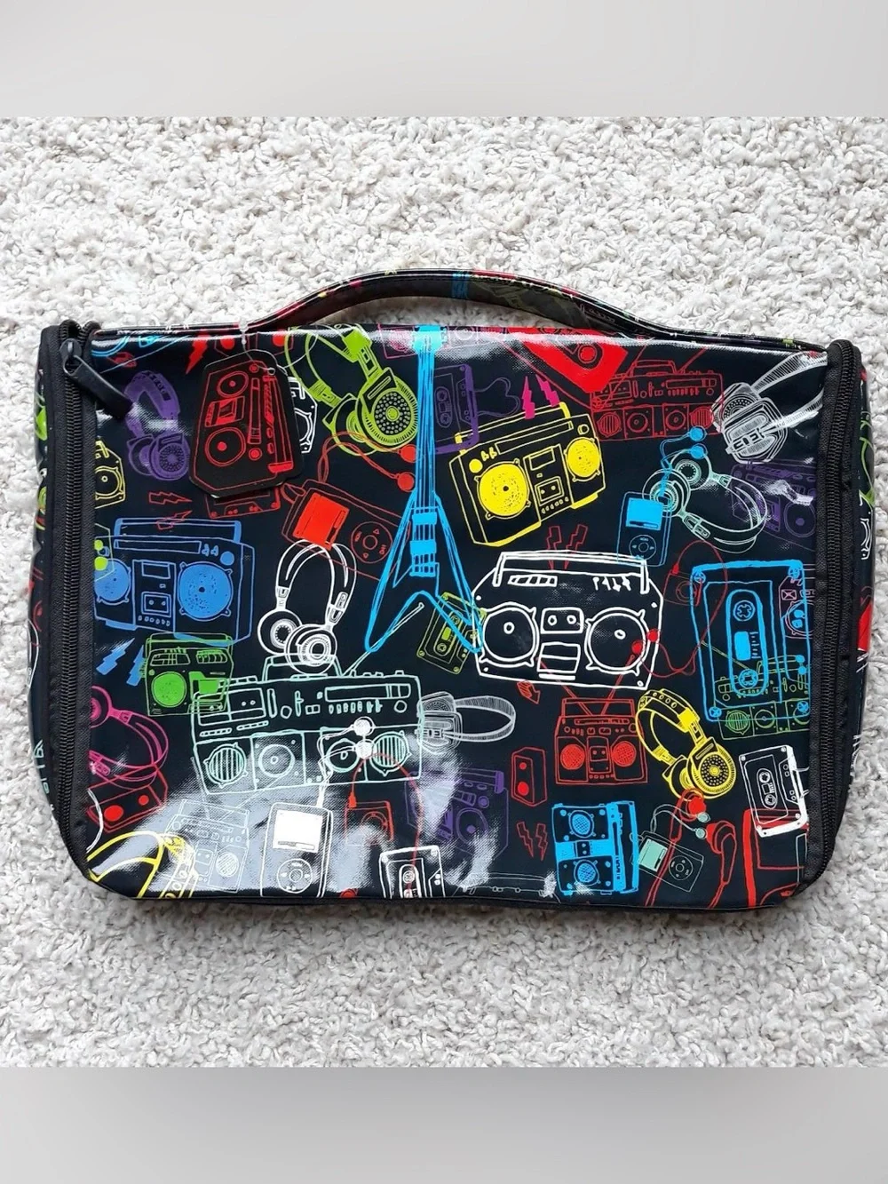 Y2K Paperchase Black Vinyl Laptop Tablet Tech Case Back To School Retro Boombox